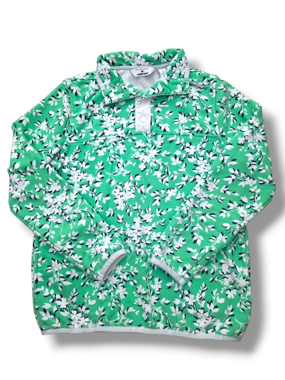Draper James x Lands End Girls 10-12 Green Floral Terry Pullover Hoodie